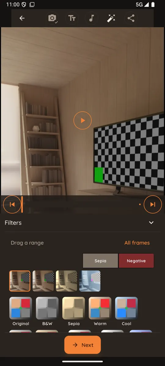 FrameFluss screenshot 6: Give the whole animation a mood with one tap.